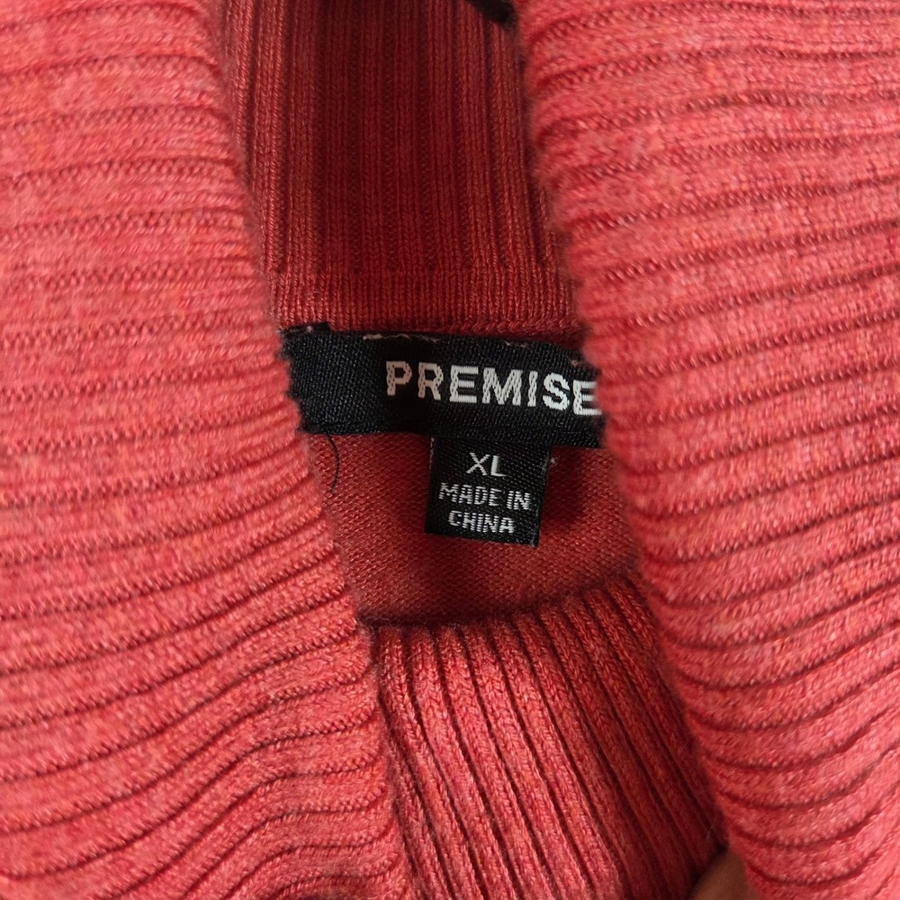 Premise Women's Coral Ribbed Turtleneck Sweater with Button Cuff Detail Size XL - Picture 2 of 6